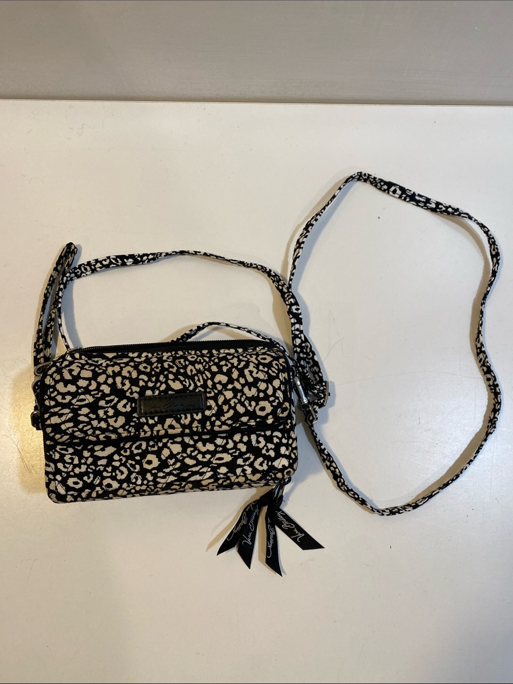 Vera Bradley Black and White Leopard Print Crossbody Bag Wallet Card Holder